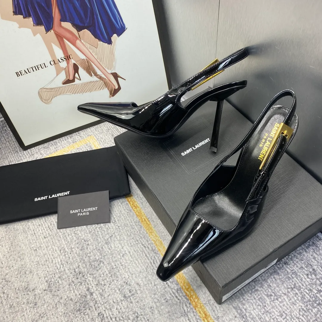 👟👟Ex-factory price 660👟👟 𝐒𝐚𝐢𝐧𝐭 𝐋𝐚𝐮𝐫𝐞𝐧𝐭# Saint Laurent 23F/W small gold bar high heels continue the past high-end and elegant ysl small gold bar heels are really good-looking! Saint Laurent square pointed toe slingback high-heeled shoes. The small gold bar heels really fully highlight the neat and minimalist annual party party. 👟👟factory price. A must-have for arty. Flash sale. So eye-catching. Upper: Customized cow patent leather. Outsole: Genuine leather outsole. Size: 35-40 (40 customized items are not returnable)